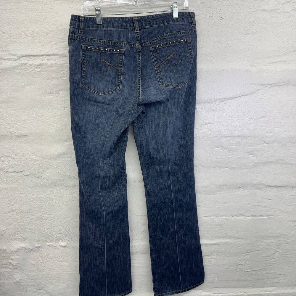 Chico's Platinum Blue Jeans Womens 1.5 T Barely Flare Leg Embellished Pocket - Picture 8 of 8
